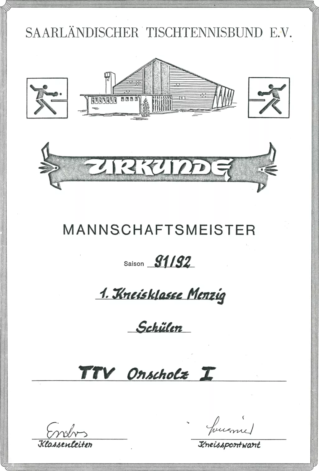 Schülermeisterschaft 1. Kreisklasse, 1991/1992